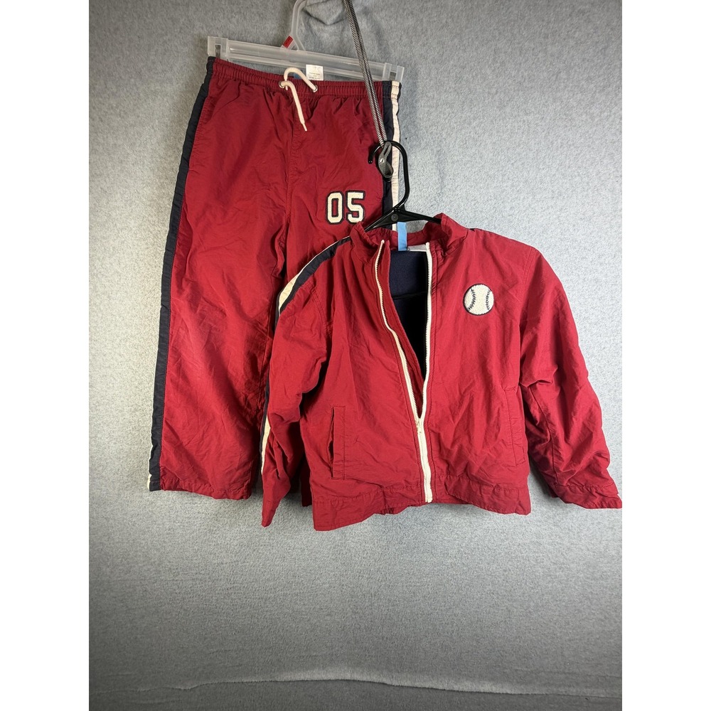 Gymboree Tracksuit Set Kids 6 Red Baseball 05 Jacket Pants Striped Athletic